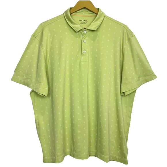 UNTUCKit Mens Damian Short Sleeve Polo Shirt Size XL Green Pin Wheel Pima Cotton - Picture 1 of 6